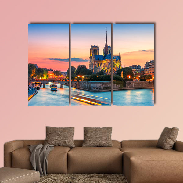 Cathedral of Notre Dame de Paris at sunset, France Multi panel canvas wall art
