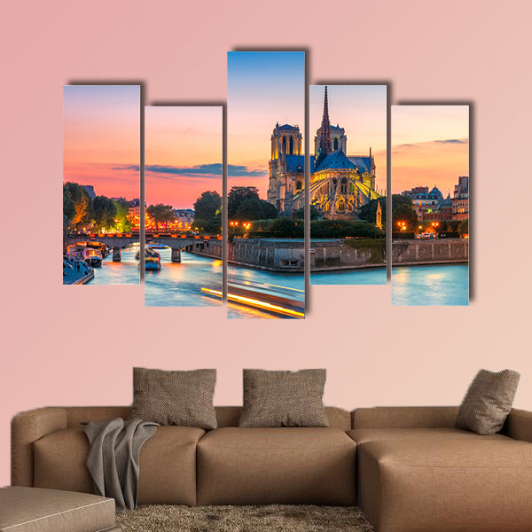 Cathedral of Notre Dame de Paris at sunset, France Multi panel canvas wall art