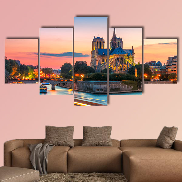 Cathedral of Notre Dame de Paris at sunset, France Multi panel canvas wall art