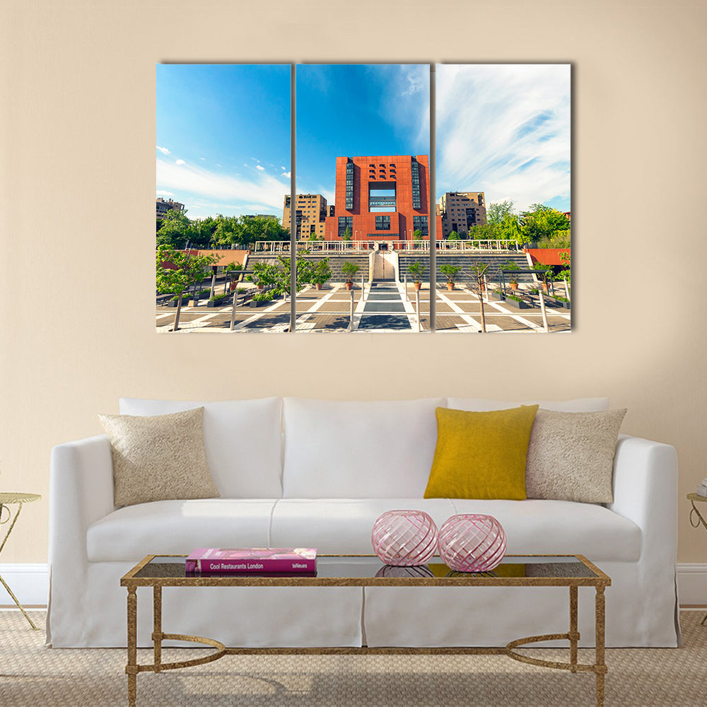Facade and square of Bicocca University Italy Multi Panel Canvas Wall Art