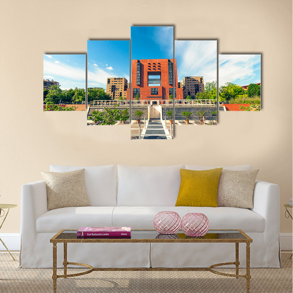 Facade and square of Bicocca University Italy Multi Panel Canvas Wall Art