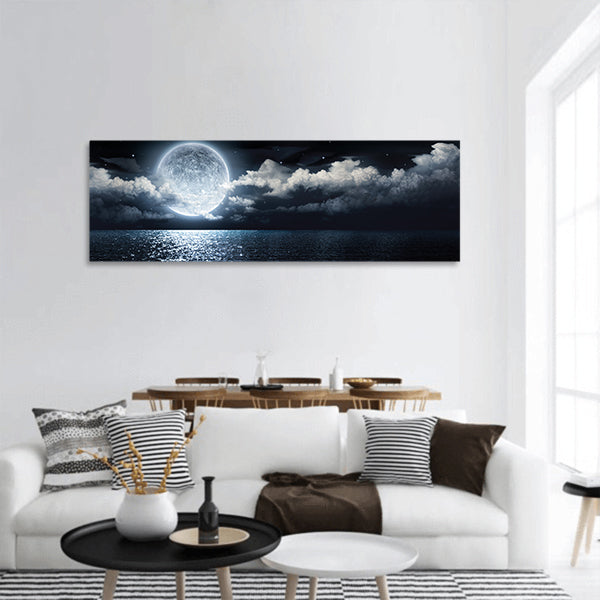 Full moon on sea  panoramic canvas wall art