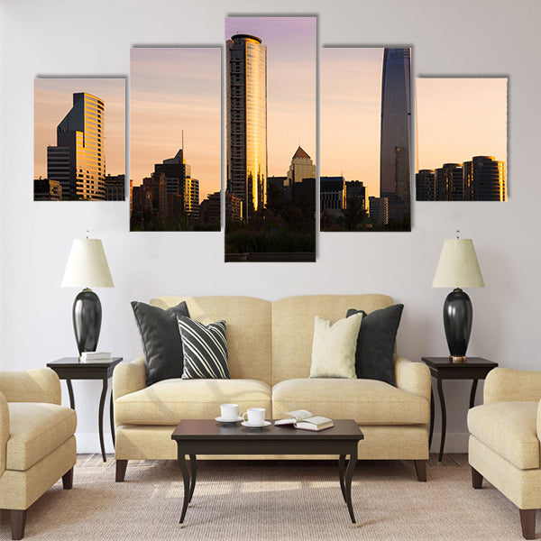 Skyline of buildings at Las Condes district Multi panel canvas wall art