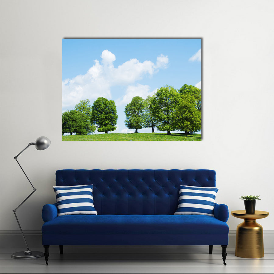 Cloudy Sky And Green Trees In The Spring Season, Multi Panel Canvas Wall Art