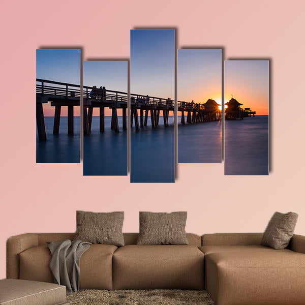 Pier of Naples at sunset, Florida, USA multi panel canvas wall art