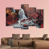 Beautiful waterfall in autumn forest multi panel canvas wall art