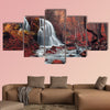 Beautiful waterfall in autumn forest multi panel canvas wall art