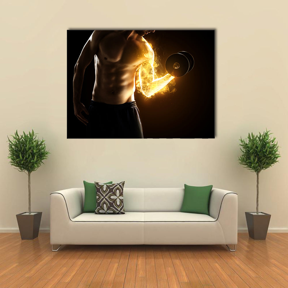Burning Muscles Bodybuilder training in gym Multi panel canvas wall art