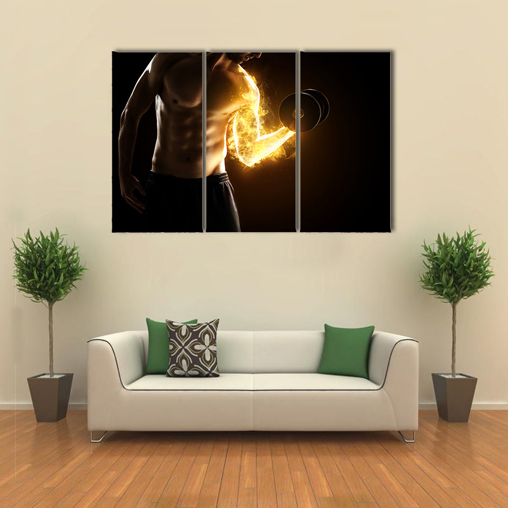 Burning Muscles Bodybuilder training in gym Multi panel canvas wall art
