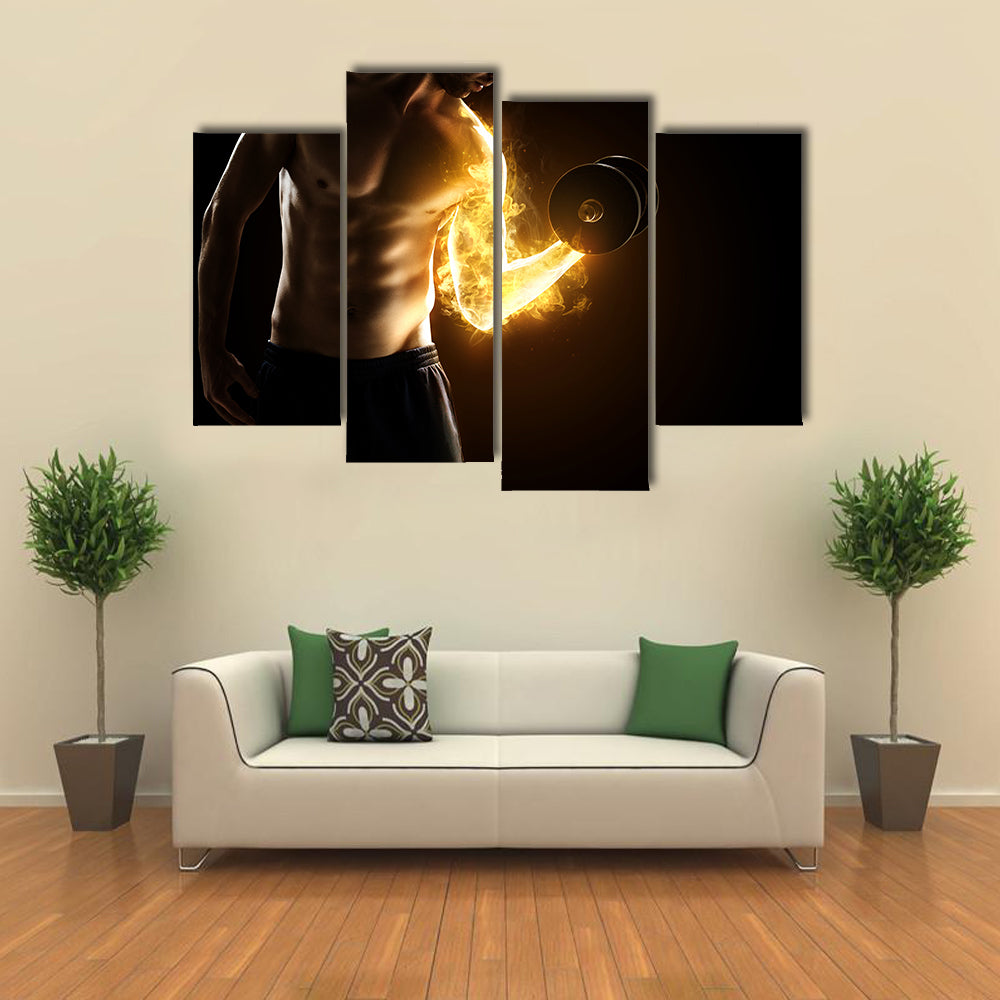 Burning Muscles Bodybuilder training in gym Multi panel canvas wall art