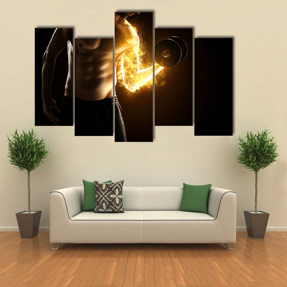 Burning Muscles Bodybuilder training in gym Multi panel canvas wall art