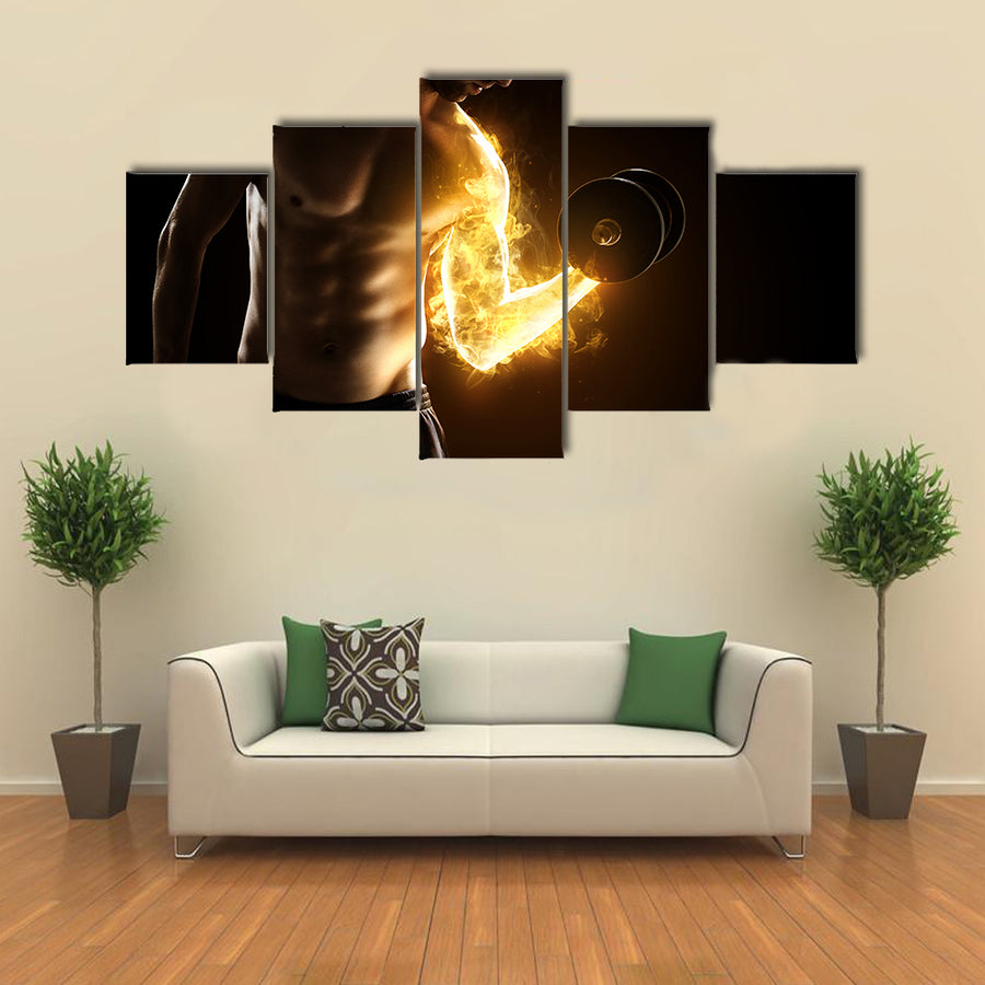 Burning Muscles Bodybuilder training in gym Multi panel canvas wall art