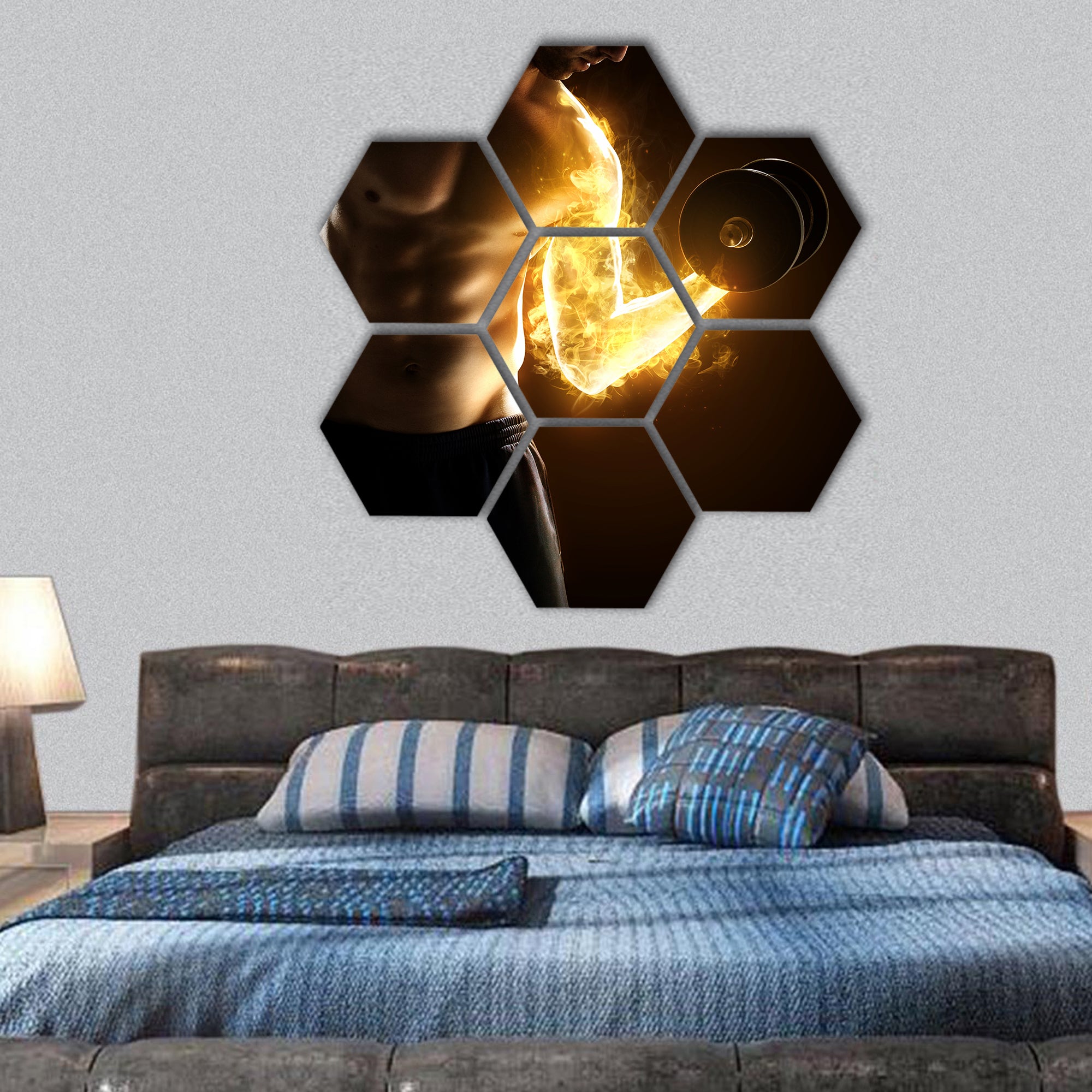 Burning Muscles hexagonal canvas wall art