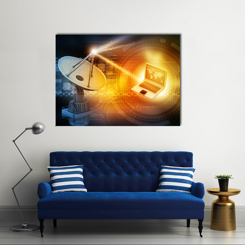 The Transmission of Data Through Satellite Dish With Abstract Backdrop Multi Panel Canvas Wall Art