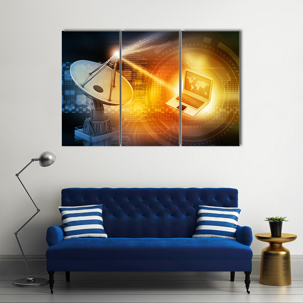 The Transmission of Data Through Satellite Dish With Abstract Backdrop Multi Panel Canvas Wall Art