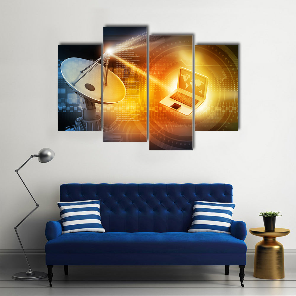 The Transmission of Data Through Satellite Dish With Abstract Backdrop Multi Panel Canvas Wall Art