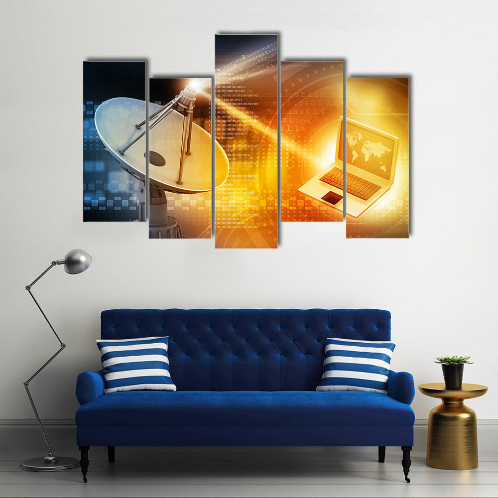 The Transmission of Data Through Satellite Dish With Abstract Backdrop Multi Panel Canvas Wall Art