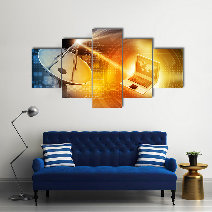 The Transmission of Data Through Satellite Dish With Abstract Backdrop Multi Panel Canvas Wall Art