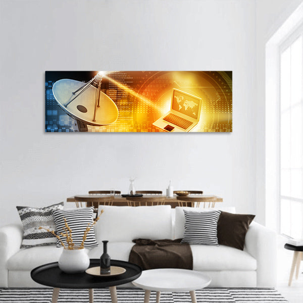 Satellite dish transmission data, abstract tech background Panoramic canvas wall art