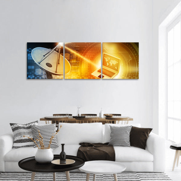Satellite dish transmission data, abstract tech background Panoramic canvas wall art