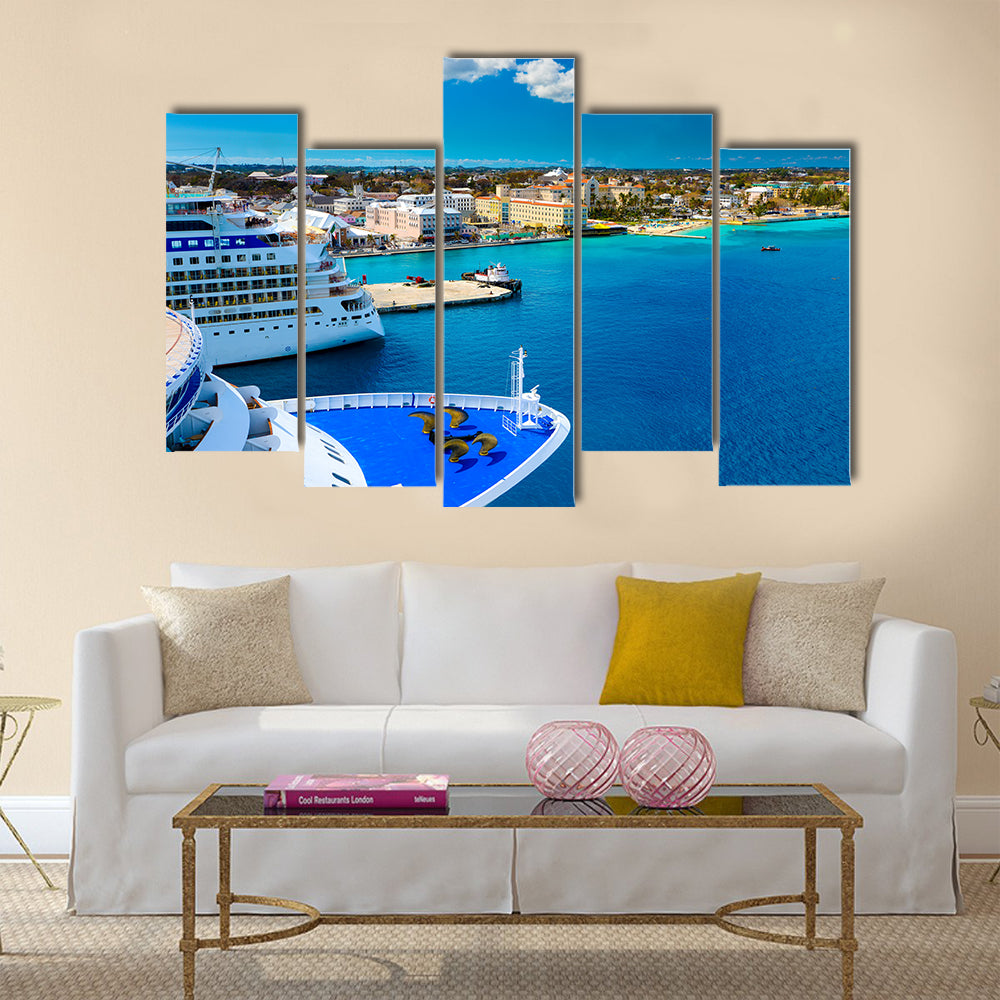 Cruise Ships in Nassau Bahamas port Multi panel canvas wall art