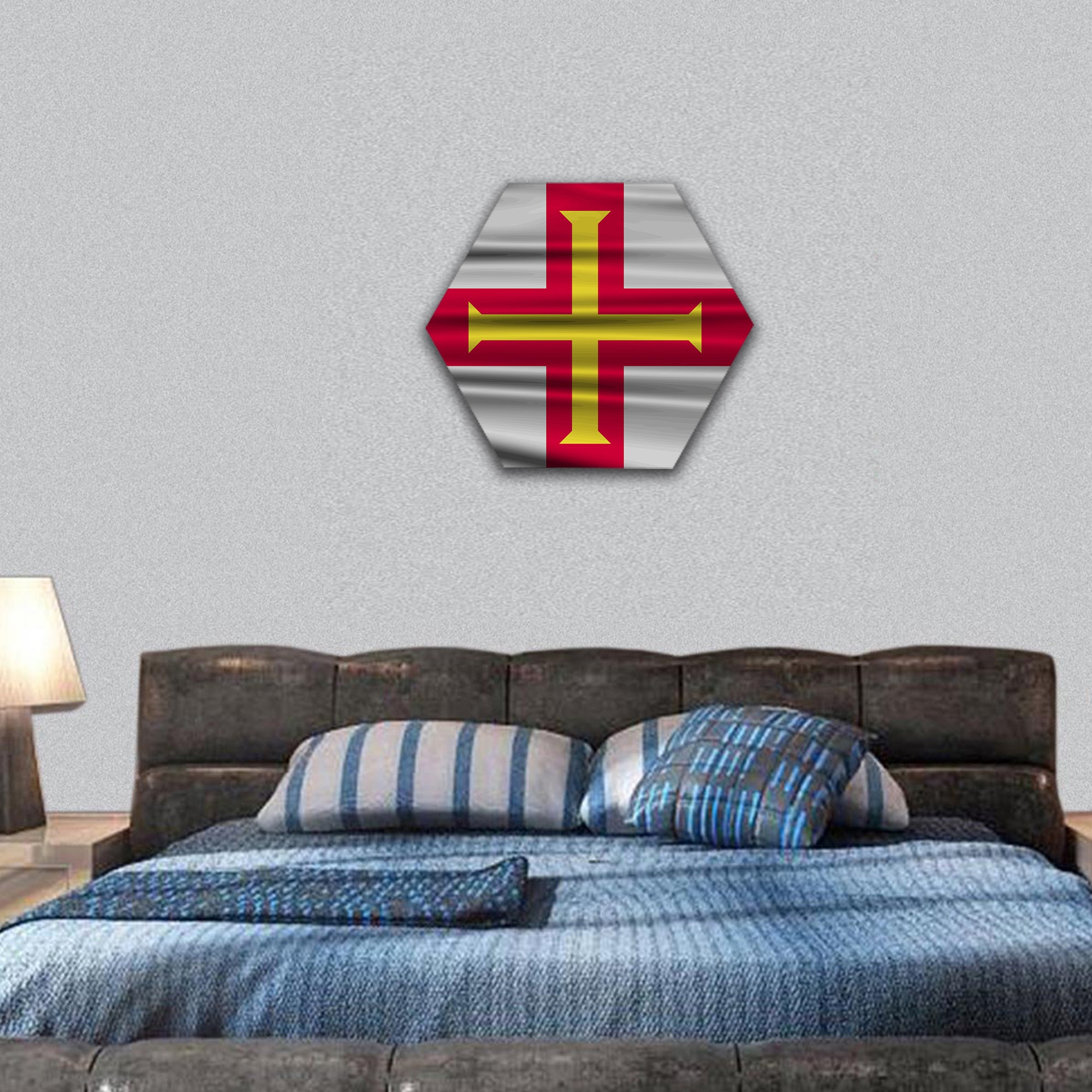 Flag of Guernsey with old texture hexagonal canvas wall art
