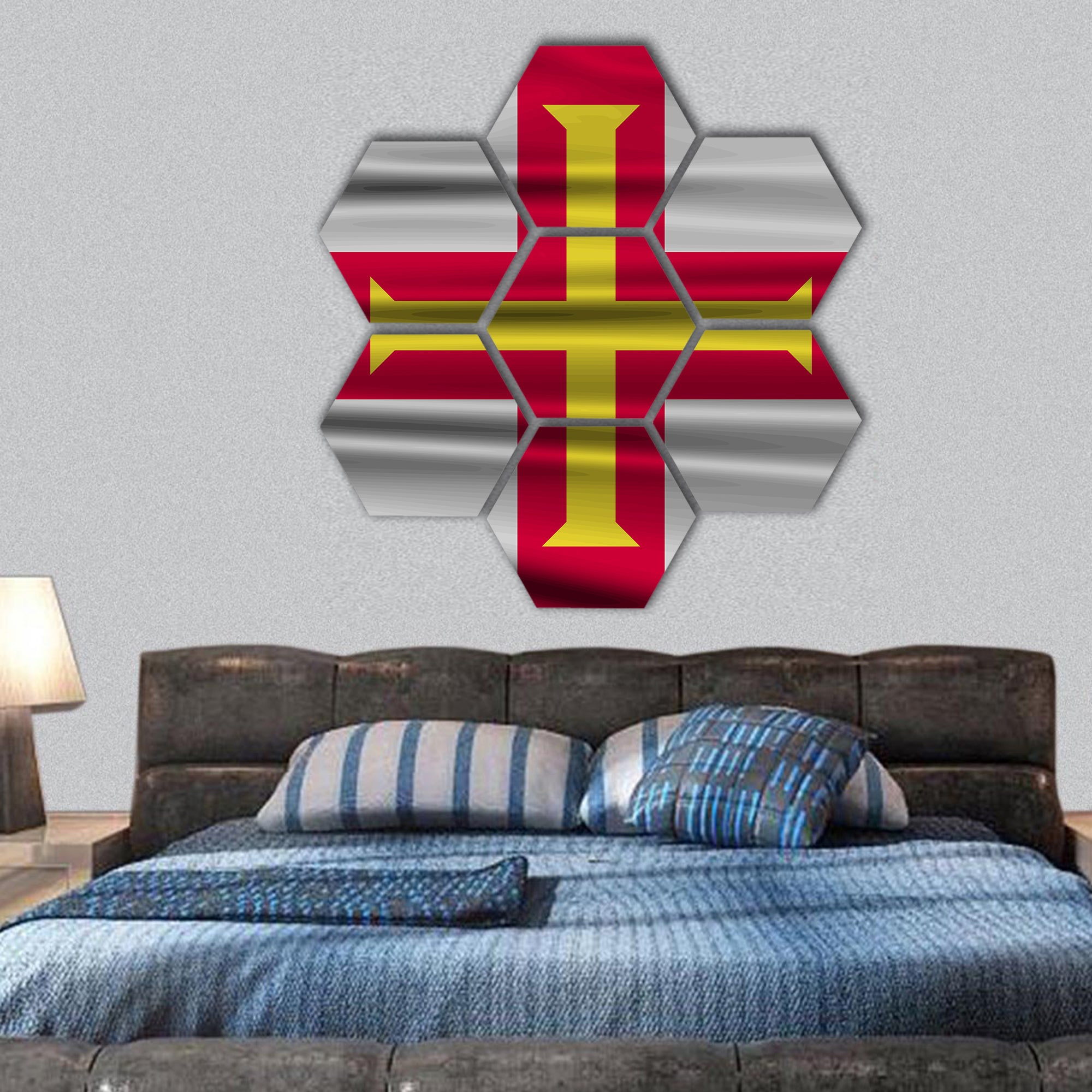 Flag of Guernsey with old texture hexagonal canvas wall art