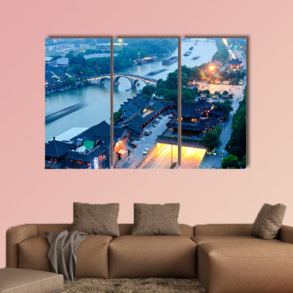 The Hangzhou canal Gongchen Bridge at dusk multi panel canvas wall art