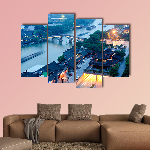 The Hangzhou canal Gongchen Bridge at dusk multi panel canvas wall art