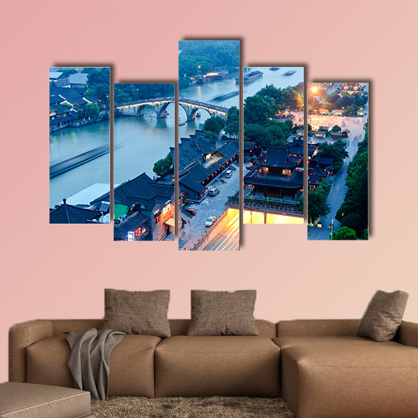 The Hangzhou canal Gongchen Bridge at dusk multi panel canvas wall art