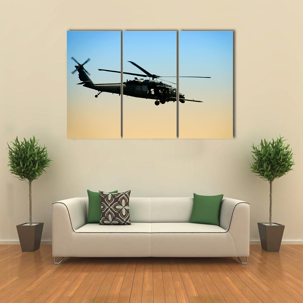 US Army Helicopter In Sunrise In Early Morning Multi Panel Canvas Wall Art
