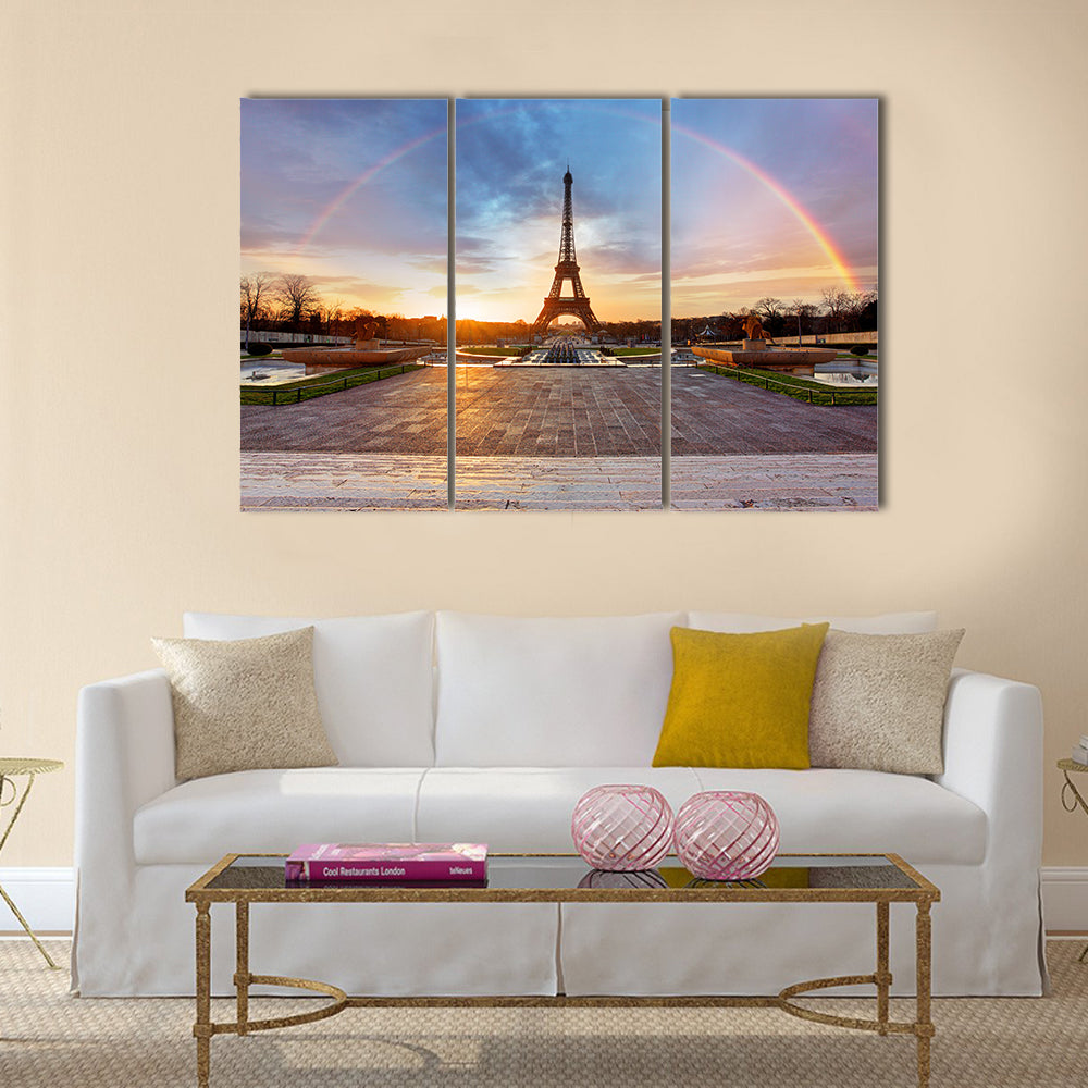 Rainbow over Eiffel tower, Paris Multi panel canvas wall art