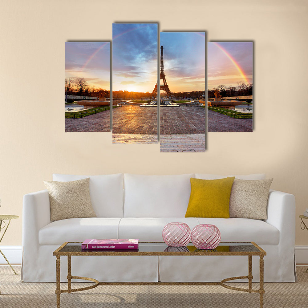 Rainbow over Eiffel tower, Paris Multi panel canvas wall art