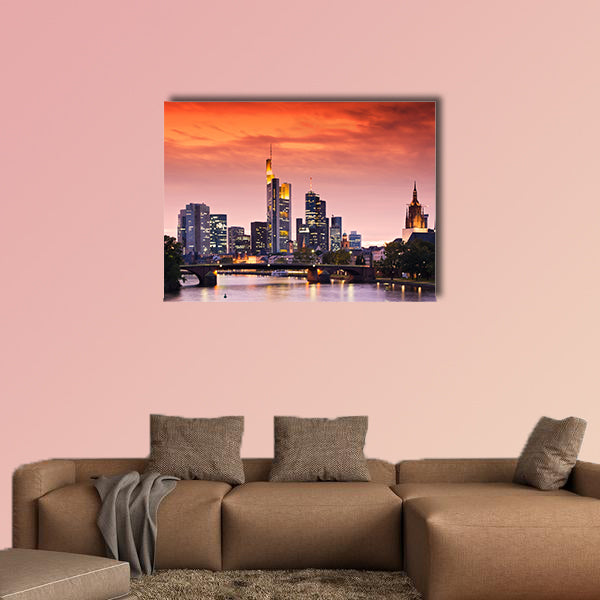 Frankfurt's Skyline after Sunset multi panel canvas wall art