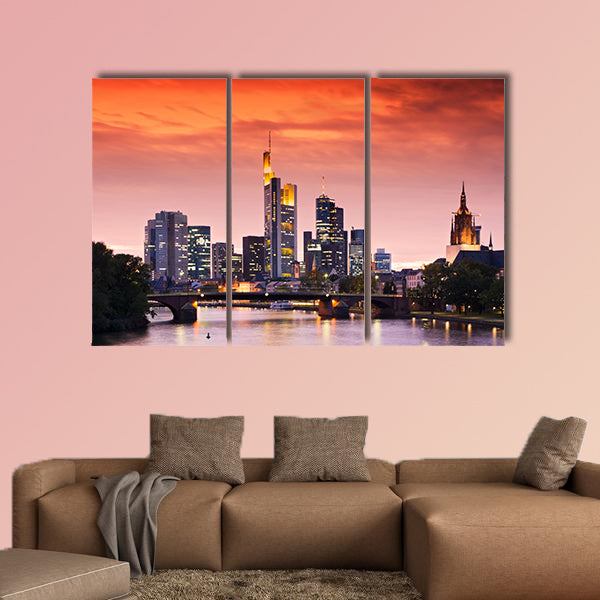 Frankfurt's Skyline after Sunset multi panel canvas wall art