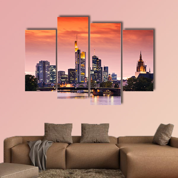 Frankfurt's Skyline after Sunset multi panel canvas wall art