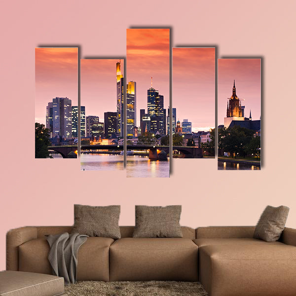 Frankfurt's Skyline after Sunset multi panel canvas wall art