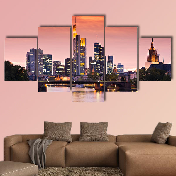 Frankfurt's Skyline after Sunset multi panel canvas wall art