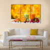 Fresh juice mix fruit, healthy drinks on wooden table Multi panel canvas wall art