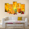 Fresh juice mix fruit, healthy drinks on wooden table Multi panel canvas wall art