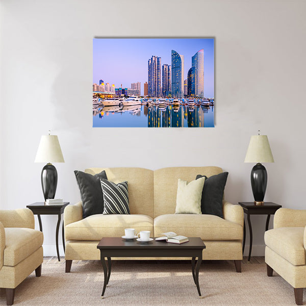 cityscape at Haeundae in Busan, South Korea Multi panel canvas wall art