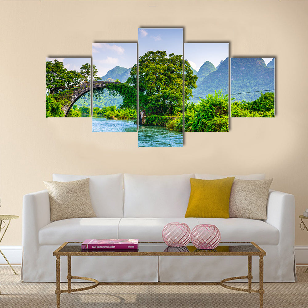 The Dragon Bridge spanning the Li River in Yangzhou, China multi panel canvas wall art