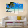 Tropical beach with palm trees, white sand, turquoise ocean water and blue sky at Palau Multi panel canvas wall art