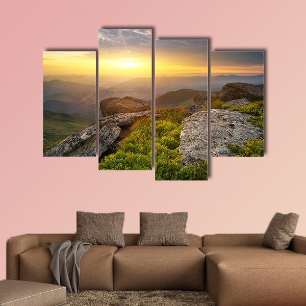 Grass on the mountain hill during sundown, beautiful summer landscape multi panel canvas wall art