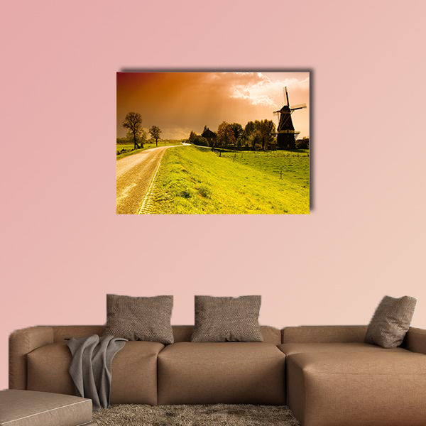 Beautiful sunset windmill landscape in the Netherlands multi panel canvas wall art