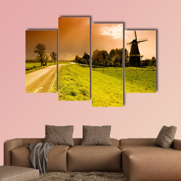 Beautiful sunset windmill landscape in the Netherlands multi panel canvas wall art