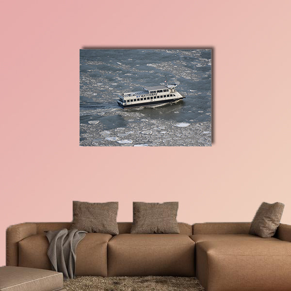 Commuter ferry on the East River as record low wall art