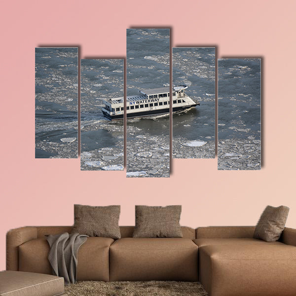 Commuter ferry on the East River as record low wall art