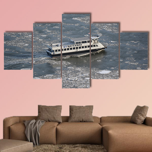 Commuter ferry on the East River as record low wall art