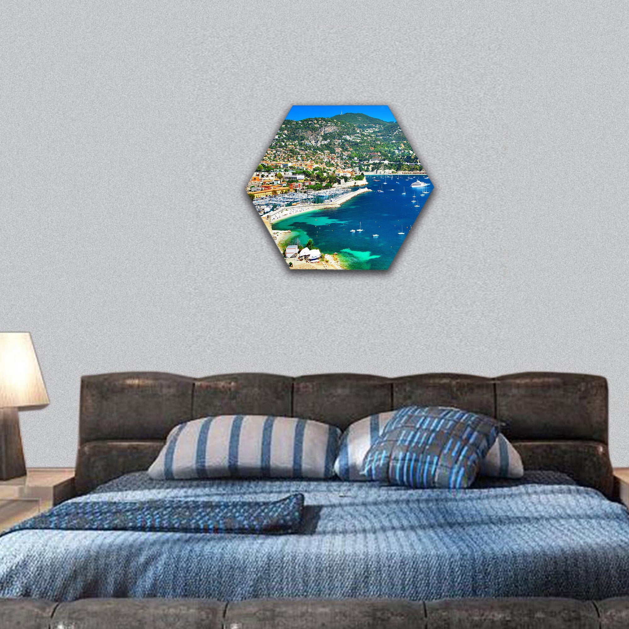 pictorial azure coast of France, view ov Nice hexagonal canvas wall art